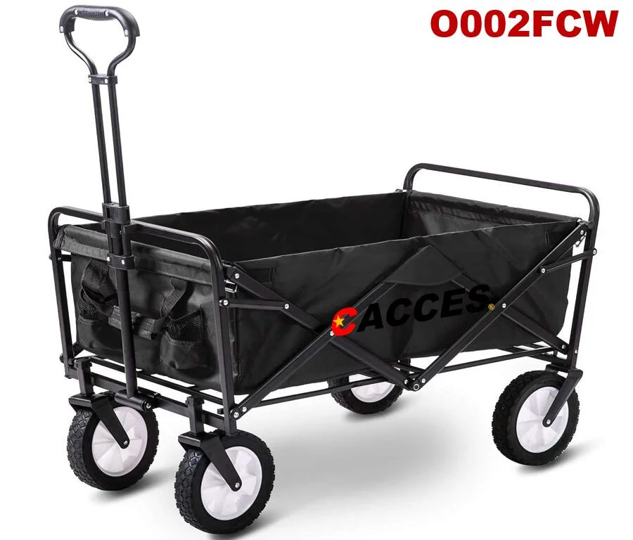 Collapsible Folding Wagon Cart Utility Wagon W/Adjustable Handle Portable Shopping Cart Outdoor Sport Heavy Duty Push Wagon Camping Beach Gardening Trolley